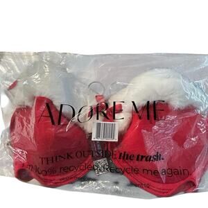Adore Me/Green Christmas Bra Red/White Faux Fur Trim Recycled New In Package